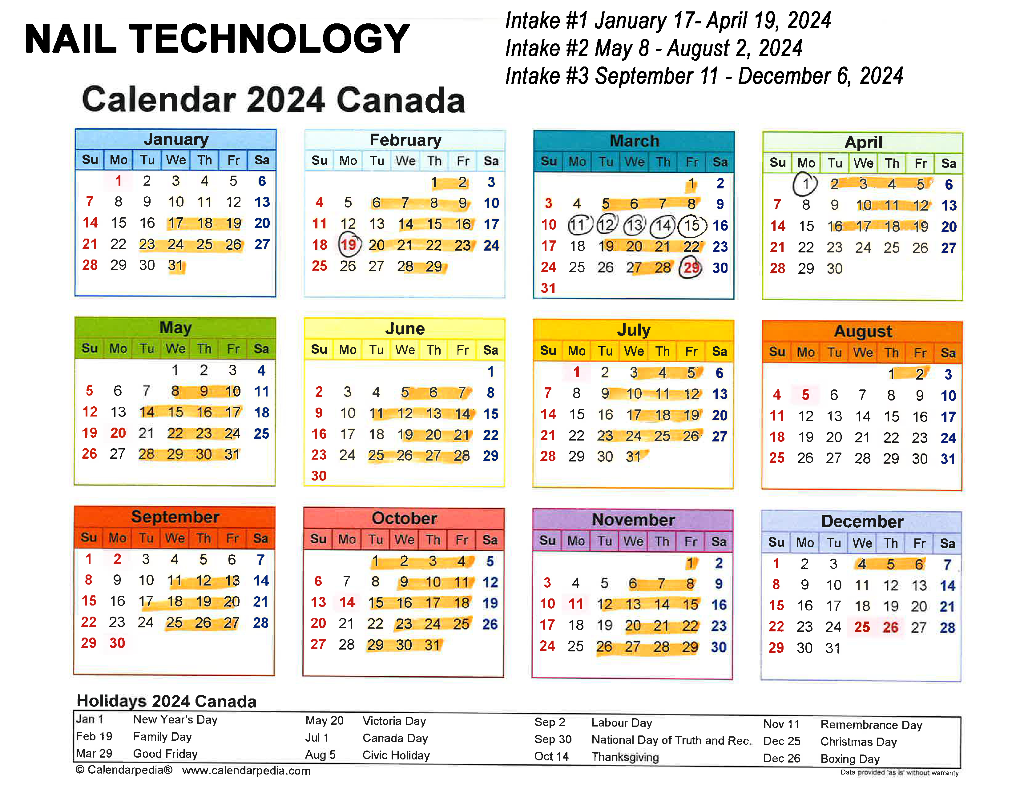 2024 nail tech calendar